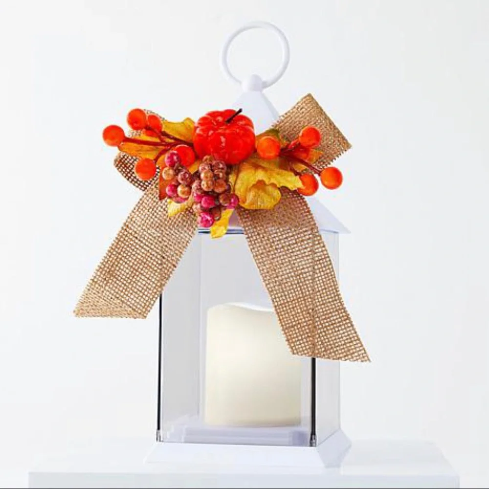 Remote LED color changing plastic lantern with removable Fall Winter decoration
